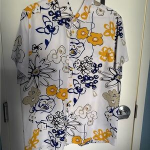 Suslo Couture Floral Woven Polyester Short Sleeve Button-Up Shirt Men's 2XL